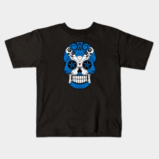 Scottish Flag Sugar Skull with Roses Kids T-Shirt by jeffbartels